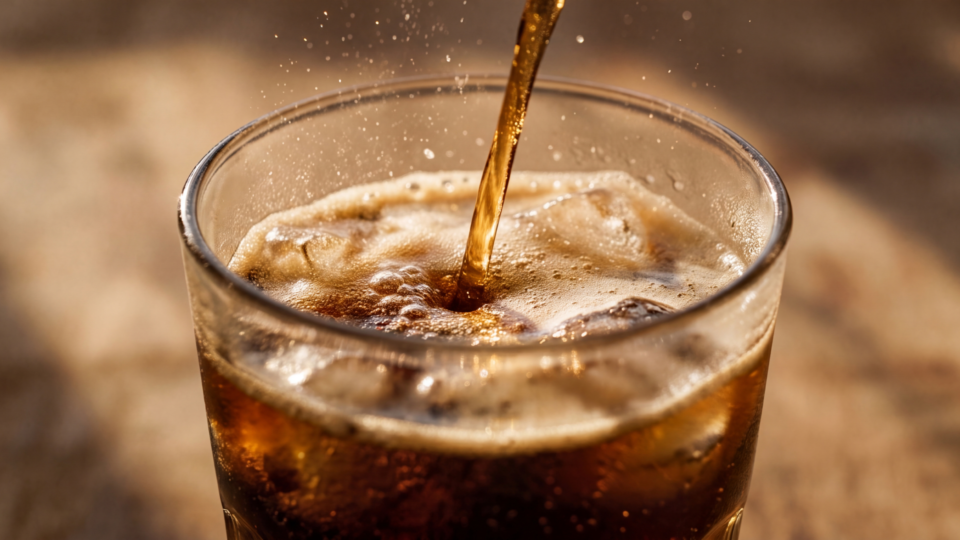 Glass bottle of Coca-cola being poured into glass